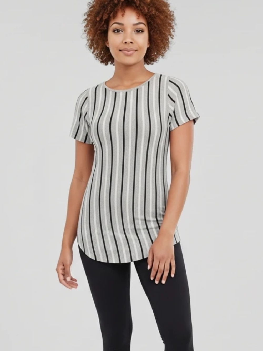 LuLaRoe Black and White Vertical Stripe Short Sleeve Tee